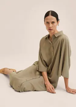 پیراهن میدی زنانه قهوه ای روشن منگو