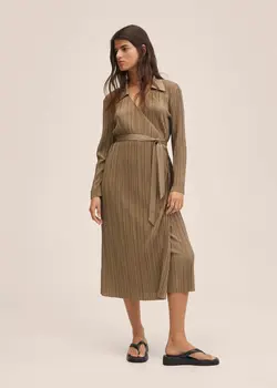 پیراهن میدی زنانه قهوه ای روشن منگو