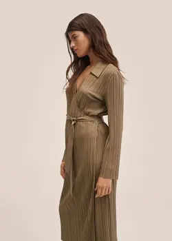 پیراهن میدی زنانه قهوه ای روشن منگو