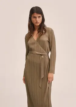 پیراهن میدی زنانه قهوه ای روشن منگو