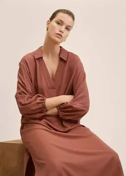 پیراهن میدی زنانه نارنجی منگو