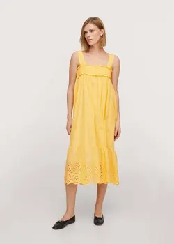 پیراهن میدی زنانه زرد پاستیلی منگو