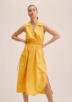 پیراهن میدی زنانه رنگ خردل منگو