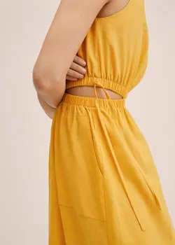 پیراهن میدی زنانه رنگ خردل منگو