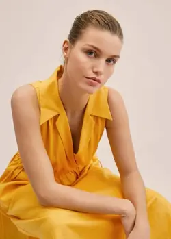 پیراهن میدی زنانه رنگ خردل منگو