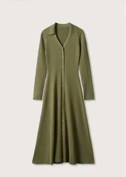 پیراهن میدی زنانه خاکی منگو