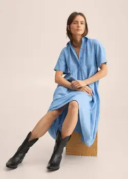 پیراهن میدی زنانه آبی منگو