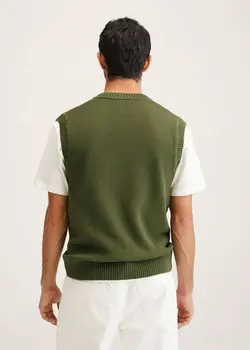 جلیقه بافت مردانه خاکی منگو