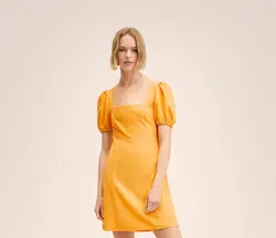 پیراهن کوتاه زنانه  زرد منگو