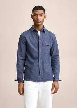 پیراهن مردانه آبی تیره منگو