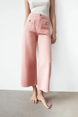 شلوار جین گشاد زنانه صورتی زارا