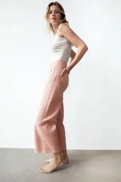 شلوار جین گشاد زنانه صورتی زارا