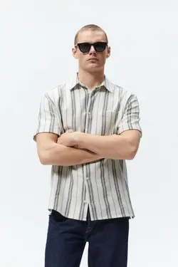 پیراهن آستین کوتاه مردانه سفید تیره زارا