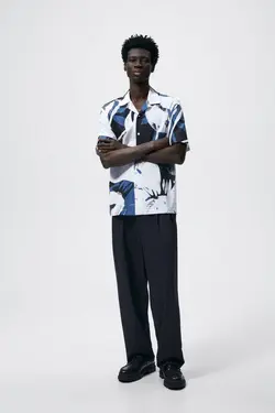 پیراهن آستین کوتاه مردانه آبی زارا