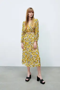 پیراهن میدی زنانه زرد زارا