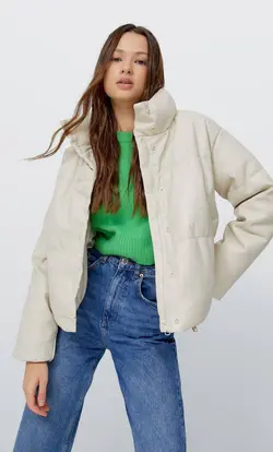 کاپشن پافر زنانه سفید تیره استرادیواریوس