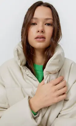 کاپشن پافر زنانه سفید تیره استرادیواریوس