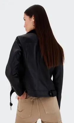 کاپشن بایکر زنانه مشکی استرادیواریوس