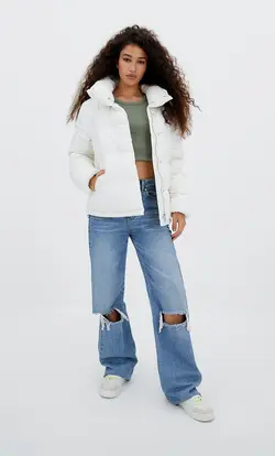 کاپشن پافر زنانه سفید تیره استرادیواریوس