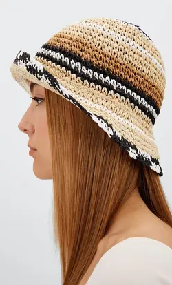 کلاه حصیری زنانه قهوه ای استرادیواریوس