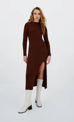 پیراهن بافت زنانه قهوه ای استرادیواریوس