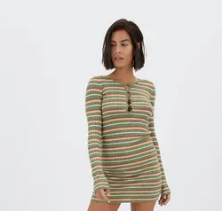 پیراهن بافت زنانه خاکی استرادیواریوس