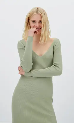 پیراهن بافت زنانه سبز استرادیواریوس