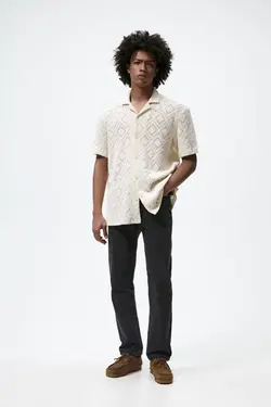 پیراهن آستین کوتاه مردانه سفید تیره زارا