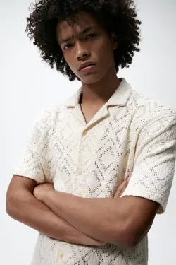 پیراهن آستین کوتاه مردانه سفید تیره زارا