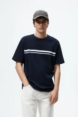 تی شرت آستین کوتاه مردانه سرمه ای زارا