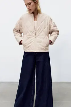 کاپشن پافر کوتاه زنانه سفید تیره زارا