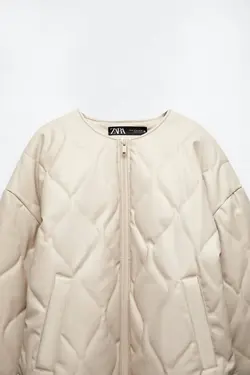 کاپشن پافر کوتاه زنانه سفید تیره زارا