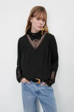 بلوز آبی زنانه مشکی زارا