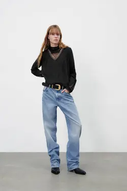 بلوز آبی زنانه مشکی زارا