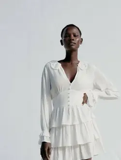 پیراهن کوتاه زنانه سفید تیره زارا