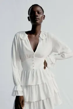 پیراهن کوتاه زنانه سفید تیره زارا