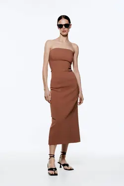 پیراهن میدی زنانه قهوه ای زارا