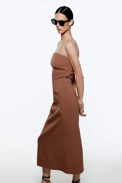 پیراهن میدی زنانه قهوه ای زارا