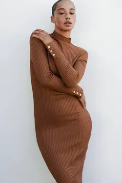 پیراهن میدی زنانه قهوه ای زارا