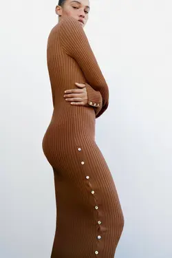 پیراهن میدی زنانه قهوه ای زارا