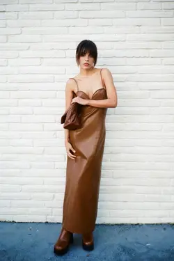 پیراهن میدی زنانه قهوه ای زارا