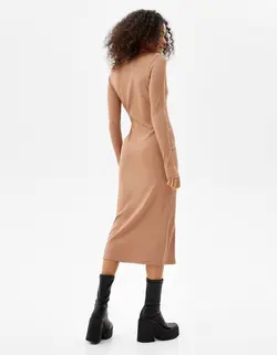 پیراهن میدی زنانه شتری برشکا