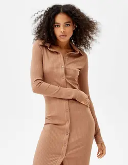 پیراهن میدی زنانه شتری برشکا