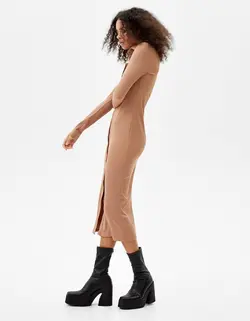 پیراهن میدی زنانه شتری برشکا