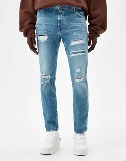 شلوار جین اسکینی فیت مردانه آبی برشکا