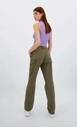 شلوار شش جیب زنانه خاکی استرادیواریوس