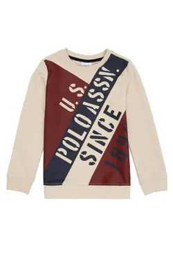 سویشرت یقه گرد پسرانه کرم رنگ یو اس پولو