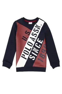 سویشرت یقه گرد پسرانه آبی یو اس پولو