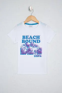 تی شرت یقه گرد پسرانه سفید یو اس پولو