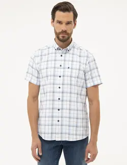 پیراهن آستین کوتاه مردانه سرمه ای پیرکاردین